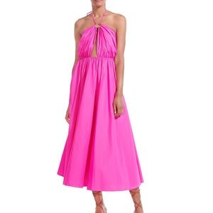 Staud NWOT Danielle midi halter dress in bougainvillea pink size 10